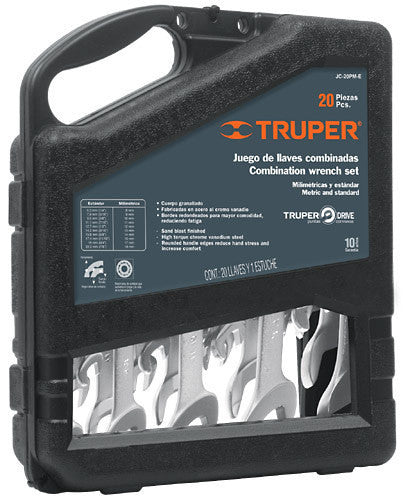 JUEGO DE LLAVES COMBINADAS, 20 PIEZAS, STD Y MM, GRANALLADAS