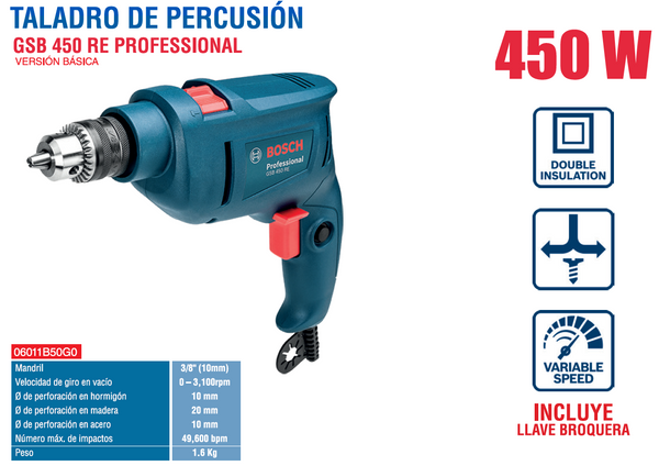 BOSCH TALADRO DE PERCUSION  GSB 450 PROFESIONAL 06011B50G0