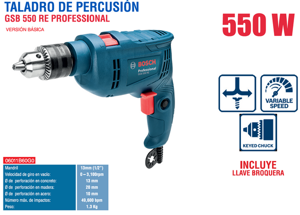 BOSCH TALADRO PERCUSION / ROTOMART. GSB 550 RE