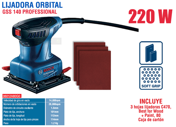 BOSCH LIJADORA ORBITAL GSS 140