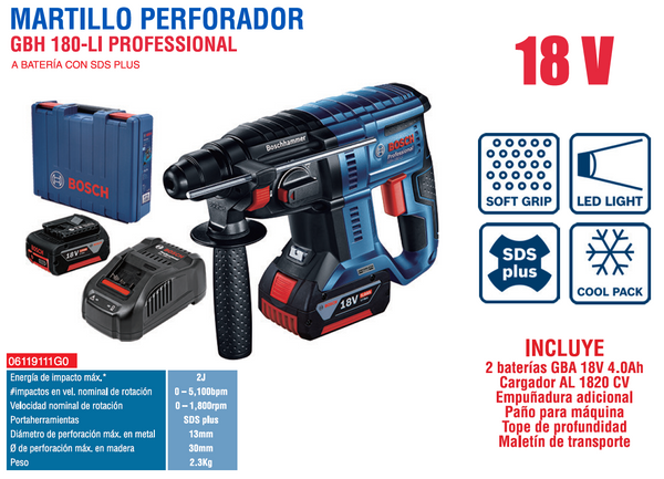 BOSCH Martillo Perforad Accu Hw GBH 180 Ll