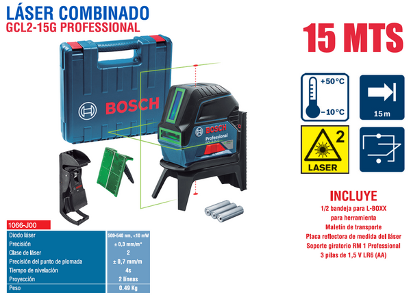 BOCSH NIVEL LASER LINEA Y PUNTOS ALCANCE 15 MTS GCL2-15G