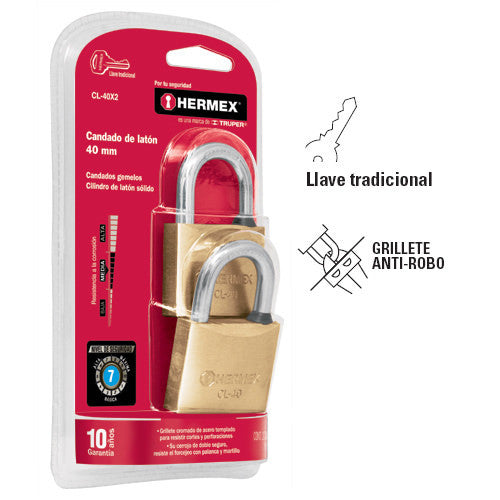 CANDADOS DE LATÓN, 40MM, 2 PIEZAS