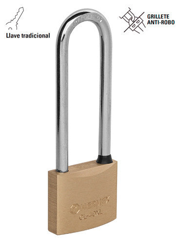 CANDADO DE LATÓN, 40MM, GANCHO EXTRA LARGO