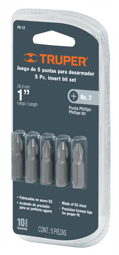 PUNTAS PHILLIPS #2, LARGO 1', BLISTER CON 5 PZAS