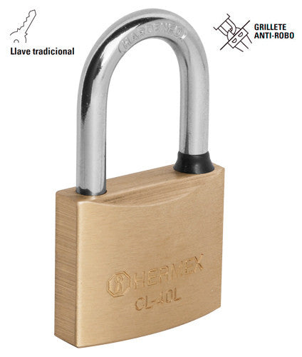 CANDADO DE LATÓN, 40MM, GANCHO LARGO