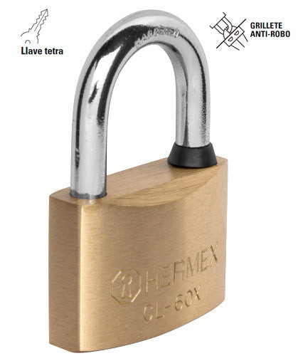 CANDADO DE LATÓN, 60MM, LLAVE TETRA