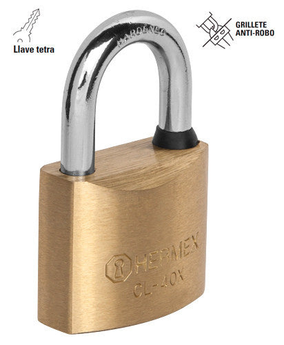 CANDADO DE LATÓN, 40MM, LLAVE TETRA