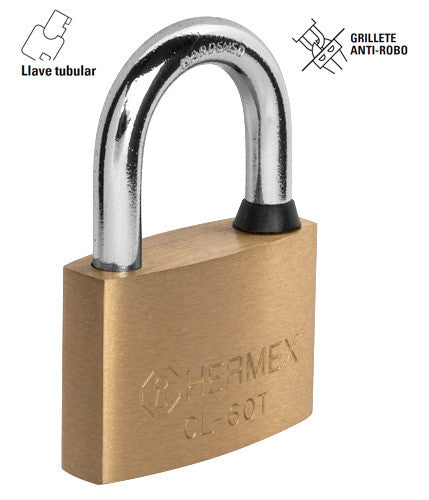 CANDADO DE LATÓN, 60MM, LLAVE TUBULAR
